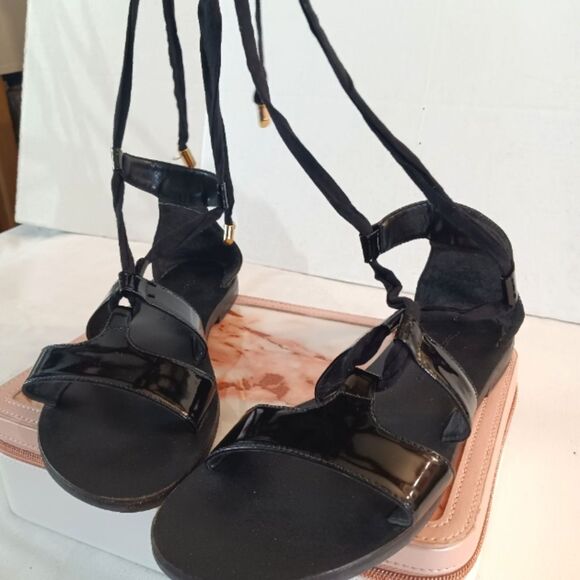 Strappy tie-up Patent Leather Sandals sz 9 - Picture 1 of 7
